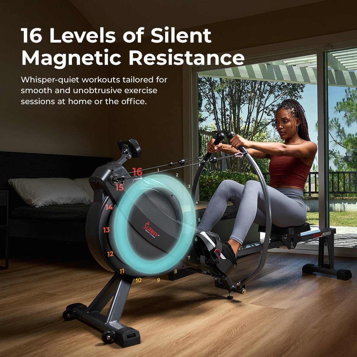 Sunny Health & Fitness Premium Smart Full Motion Magnetic Rowing