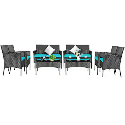 Front. Costway - Costway 8PCS Patio Rattan Furniture Set Cushioned Sofa Coffee Table Backyard - Multicolor.