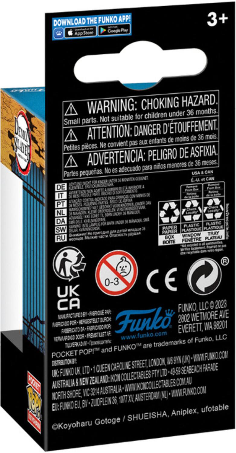 **DOWNLOAD THE FUNKO APP!**  
Google Play App Store

**3+**

**WARNING: CHOKING HAZARD.**  
Small parts. Not suitable for children under 36 months.

**ATTENTION: DANGER D'ÉTOUFFEMENT.**  
Petites pièces. Ne convient pas aux enfants de moins de 36 mois.

**ADVERTENCIA: PELIGRO DE ASFIXIA.**  
Partes pequeñas. No es adecuado para niños menores de 36 meses.

**USA & CAN**  
DE  
PT  
NL  
DA  
SW  
RU

**PLASTIC PLASTIC PLASTIQUE PLASTIQUE DELAR**  
**WINDOW TRAY BOX PLATEAU BOITE FENTE**  
**PAPIER**

**UK CA**  
0-3  
CE

**Funko**  
2802 WETMORE AVE  
EVERETT, WA 98201  
www.funko.com

**FUNKO, LLC © 2023**  
**FUNKO™ and POCKET POP!™ are trademarks of Funko, LLC**

**POCKET POP!**  
**UK