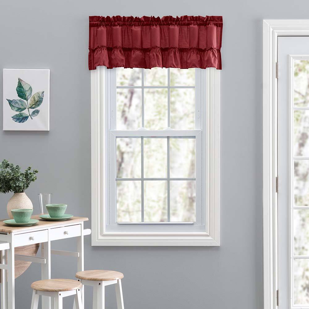 Angle. Ellis Curtain - Ellis Stacey 1.5" Rod Pocket High Quality Fabric Solid Color Window Ruffled Filler Valance 54"x13" Merlot - Merlot.
