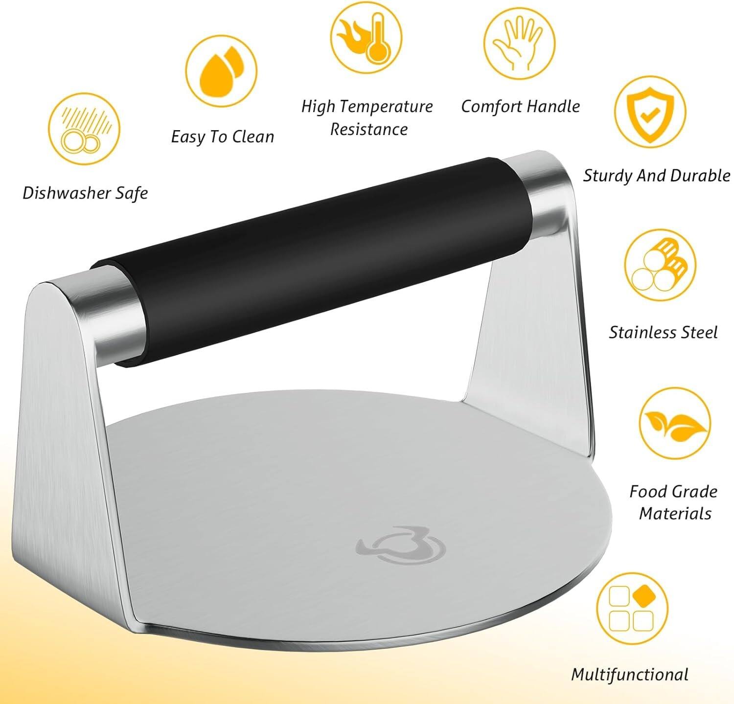 MOSZAR LLC - 5.5" Stainless Steel Smash Burger Press – Anti-Scald Handle