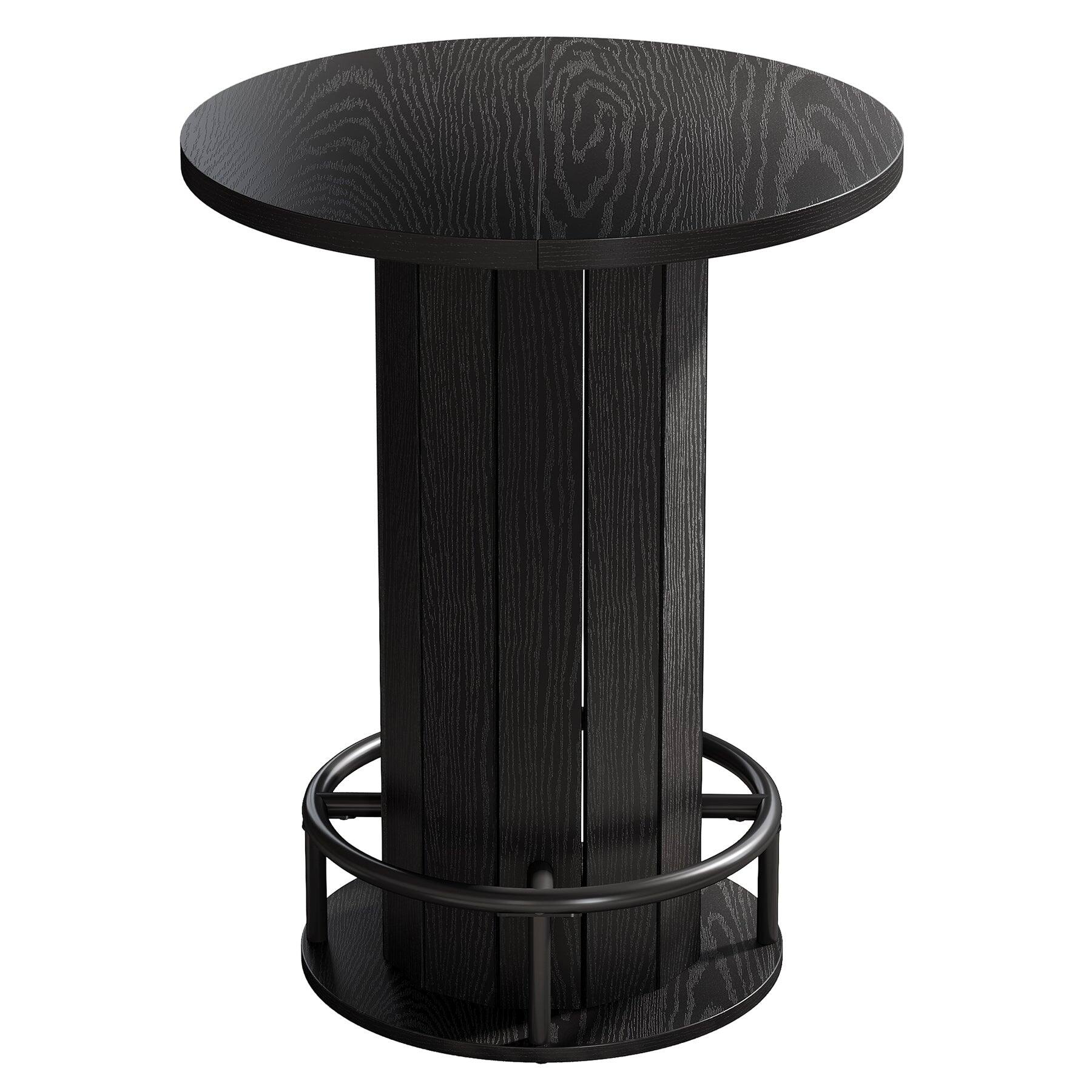 Alt View 4. Tribesigns - Bar Table with Wood Construction, Footrest, Wood Grain Finish and Space-Saving Design for Kitchen - Black.