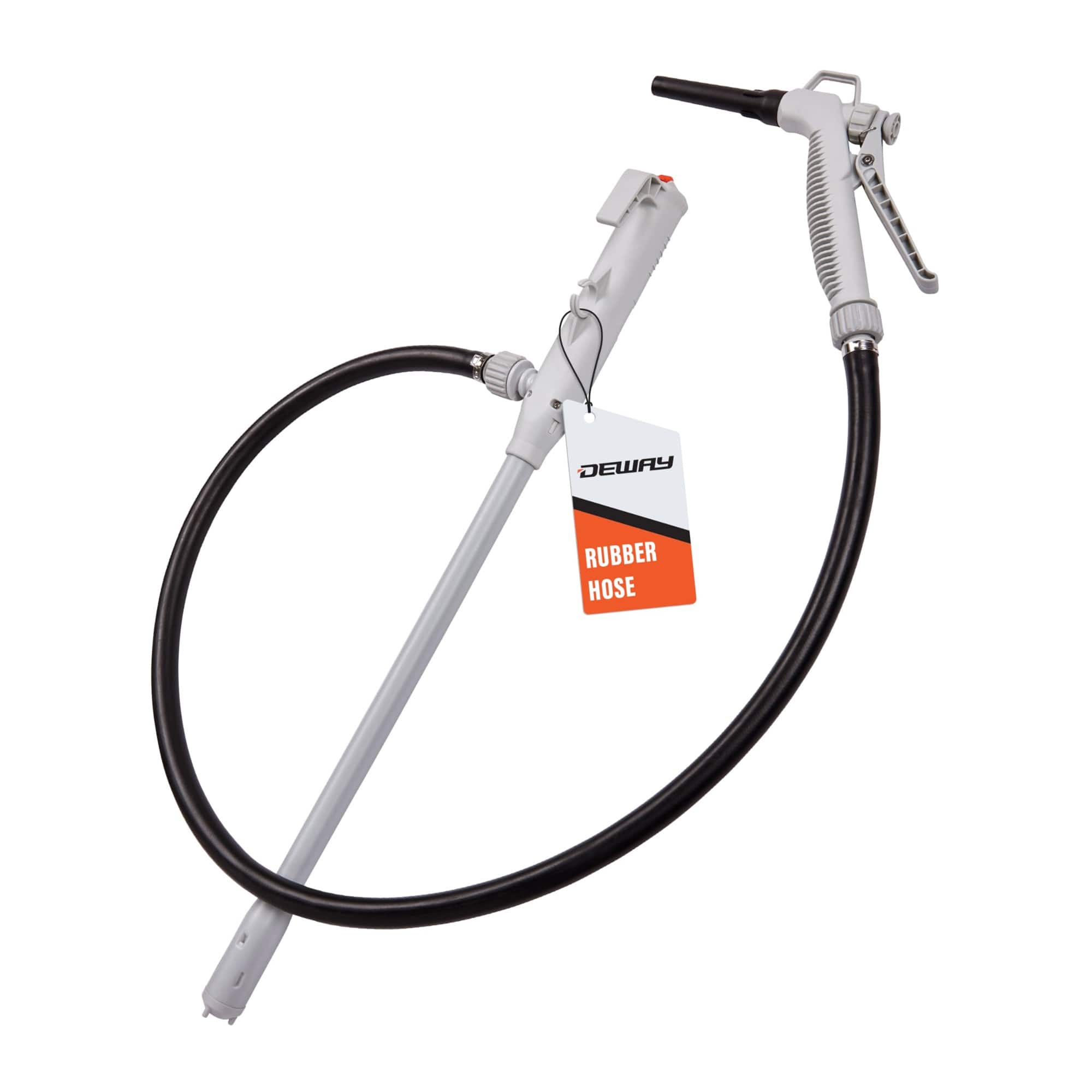 Deway - Battery Fuel Transfer Pump with Trigger Nozzle – 3.2 GPM, 51" Rubber Hose, Hands-Free Use - Gray