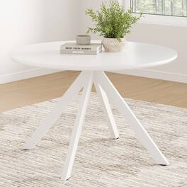 GOODSILO - Solid Wood Round Dining Table with X-Shaped Pedestal Base - Seats 4-6 People Comfortably - White