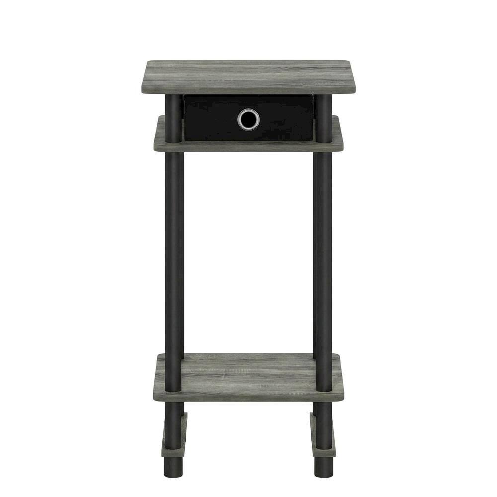 Angle. FurniFact - French Oak Grey and Black Tall End Table with Storage Bin - French Oak Grey/Black/Black.