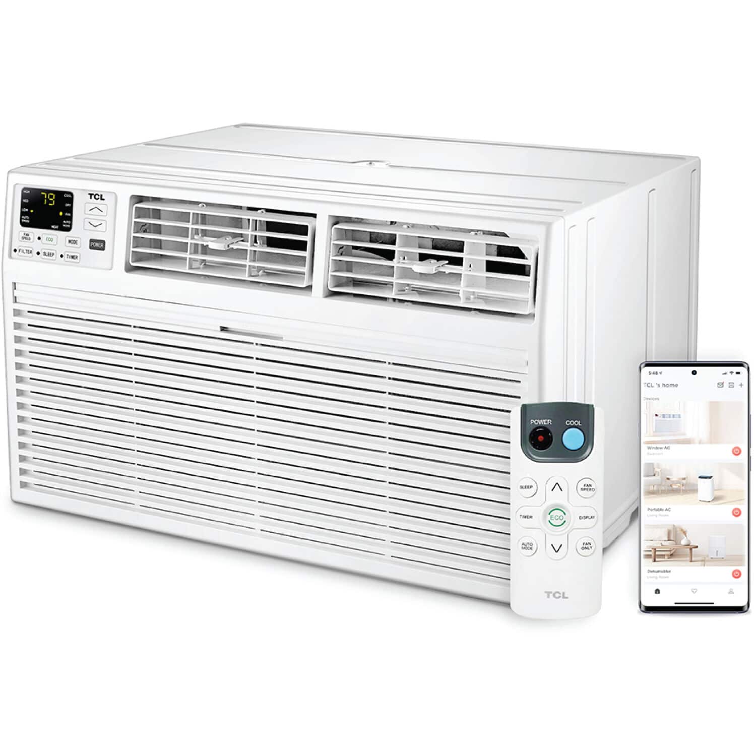 TCL - 12,000 BTU 550 Sq. Ft. Smart 230V Through-the-Wall Air Conditioner with 11,600 BTU Supplemental Heat Function - White