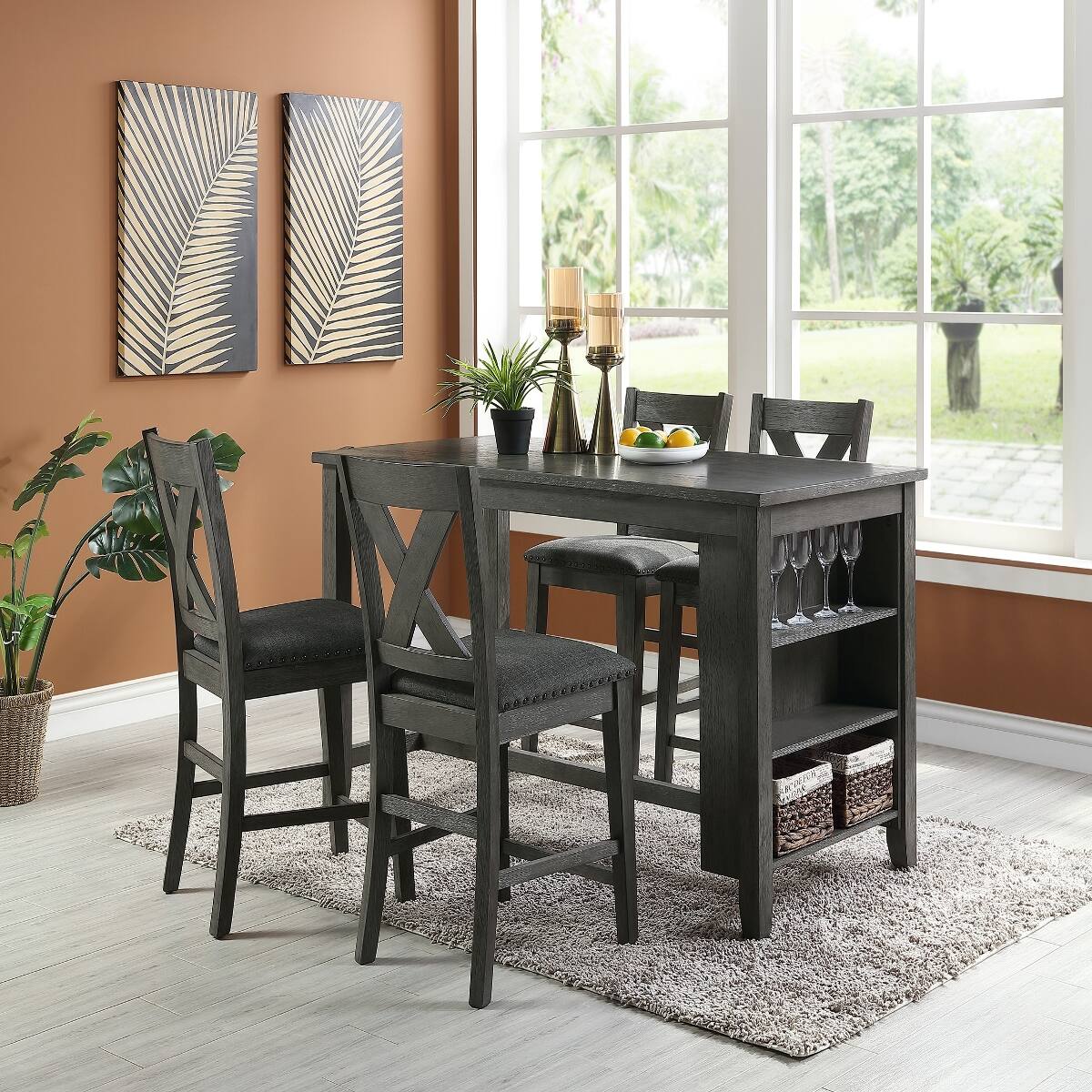 Alt View 8. Loheer - Loheer Counter Height Dining Table, Gray Wash Solid Wood, 60 Inch Kitchen Breakfast Table - Gray Wash.