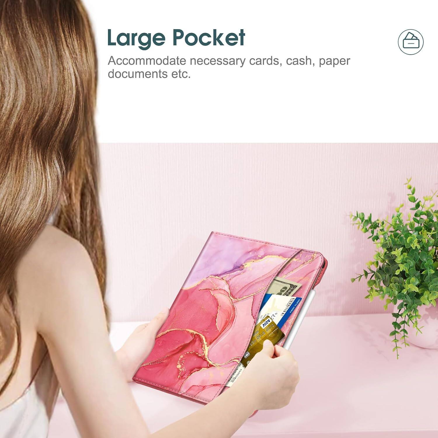 Large Pocket  
Accommodate necessary cards, cash, paper documents etc.