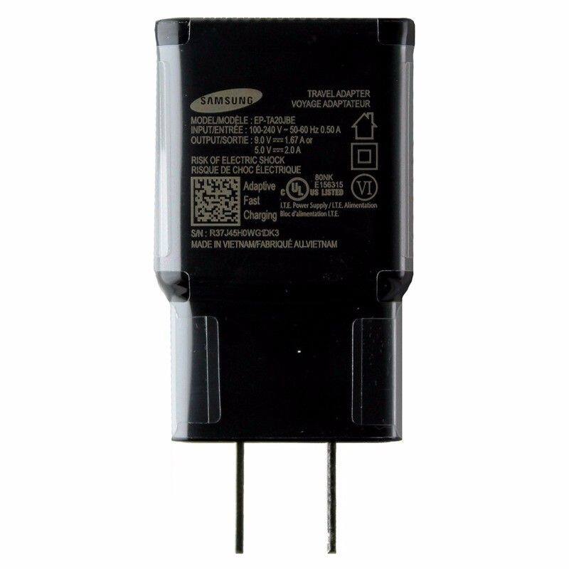 RAVELADAPTER SAMSUNG VOYAGE ADAPTATEUR MODELIMODLE EP-TA20JBE INPUTIENTRE 100-240 V 50-60 Hz 0.50 A OUTPUT/SORTIE: 9.0 1.67 A or 5.0 V 2.0 A RISK OF ELECTRIC SHOCK RISQUE DE CHOC LECTRIQUE BONK Adaptive E156315 VI C US LISTED Fast LTE Power Alimentation Supply/l Charging Bloc alimentation LTE SIN: 37J45H0WG1DK3 MADE IN VIETNAMFABRIQU ALLVIETNAM