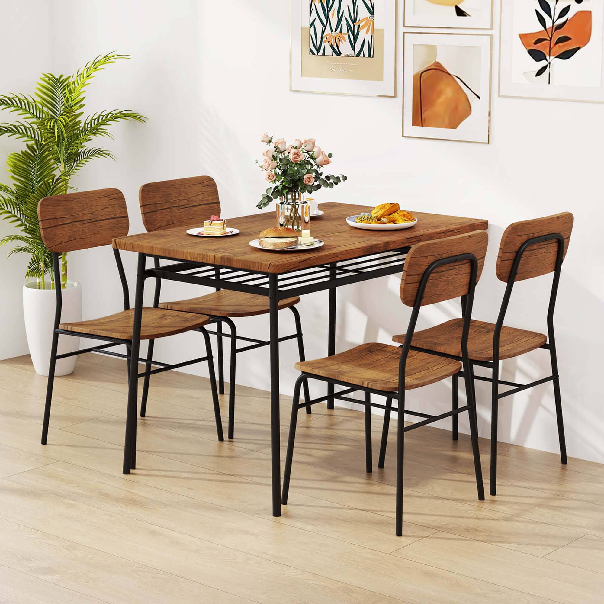 Alt View 1. Costway - Costway 5 PCS Wood Square Kitchen Table & Chair Set with Metal Frame Storage Rack - Brown.
