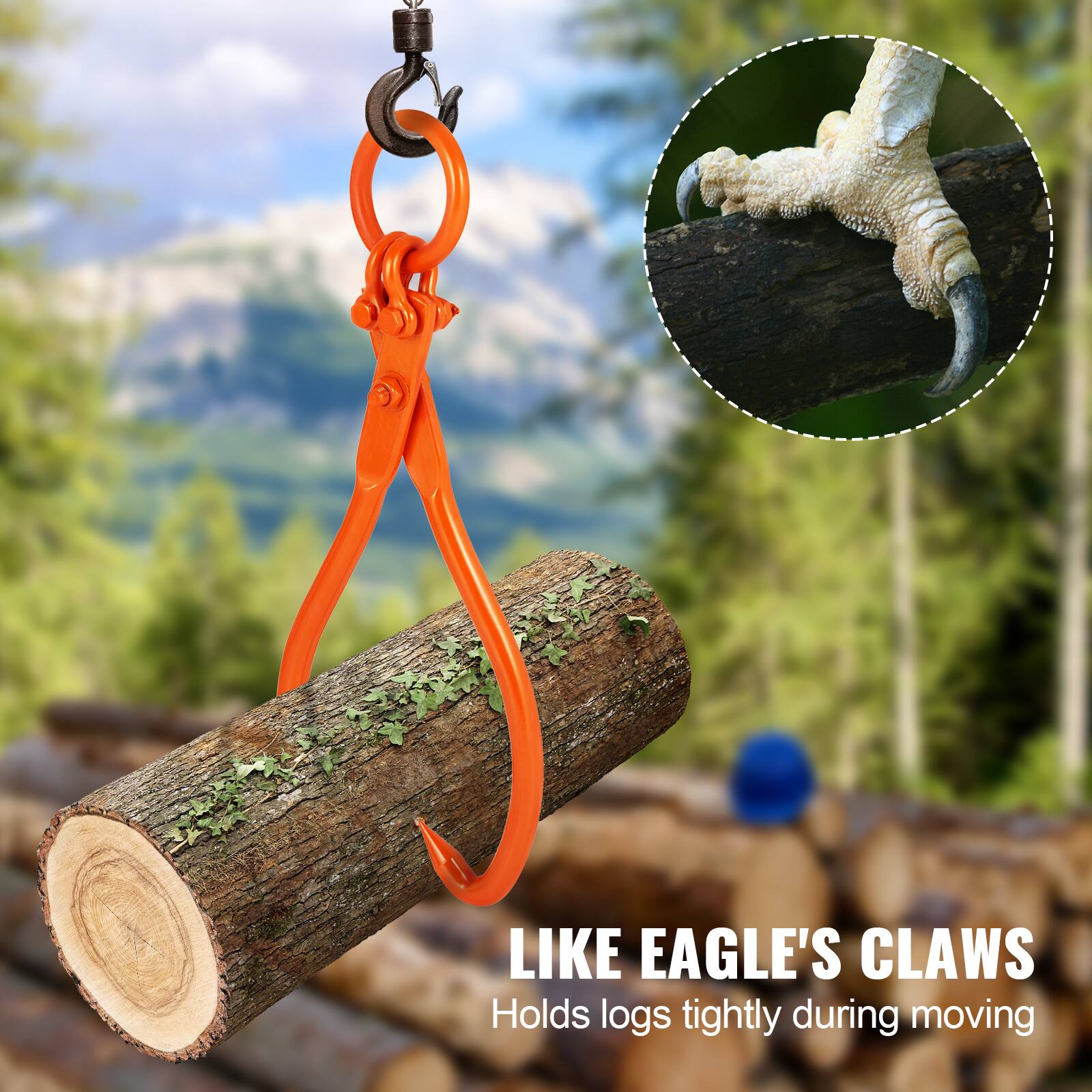 LIKE EAGLE'S CLAWS  
Holds logs tightly during moving