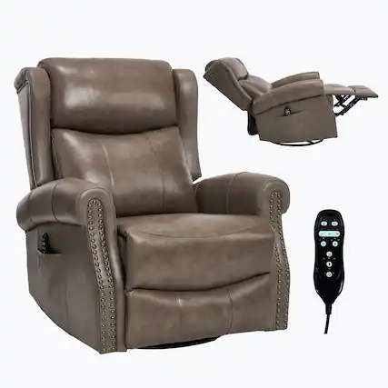 Front. Boyel Living - Gray Genuine leather Heat Massage Manual Recliner Chair with Rocker and Swivel for Living Room - Gray.