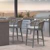 Front. PURPLE LEAF - Patio Counter Height Set of 2 Outdoor Rattan Chairs with Back Modern Aluminum Woven Barstools for Garden Indoor Kitchen - Light Grey-Counter Stool.