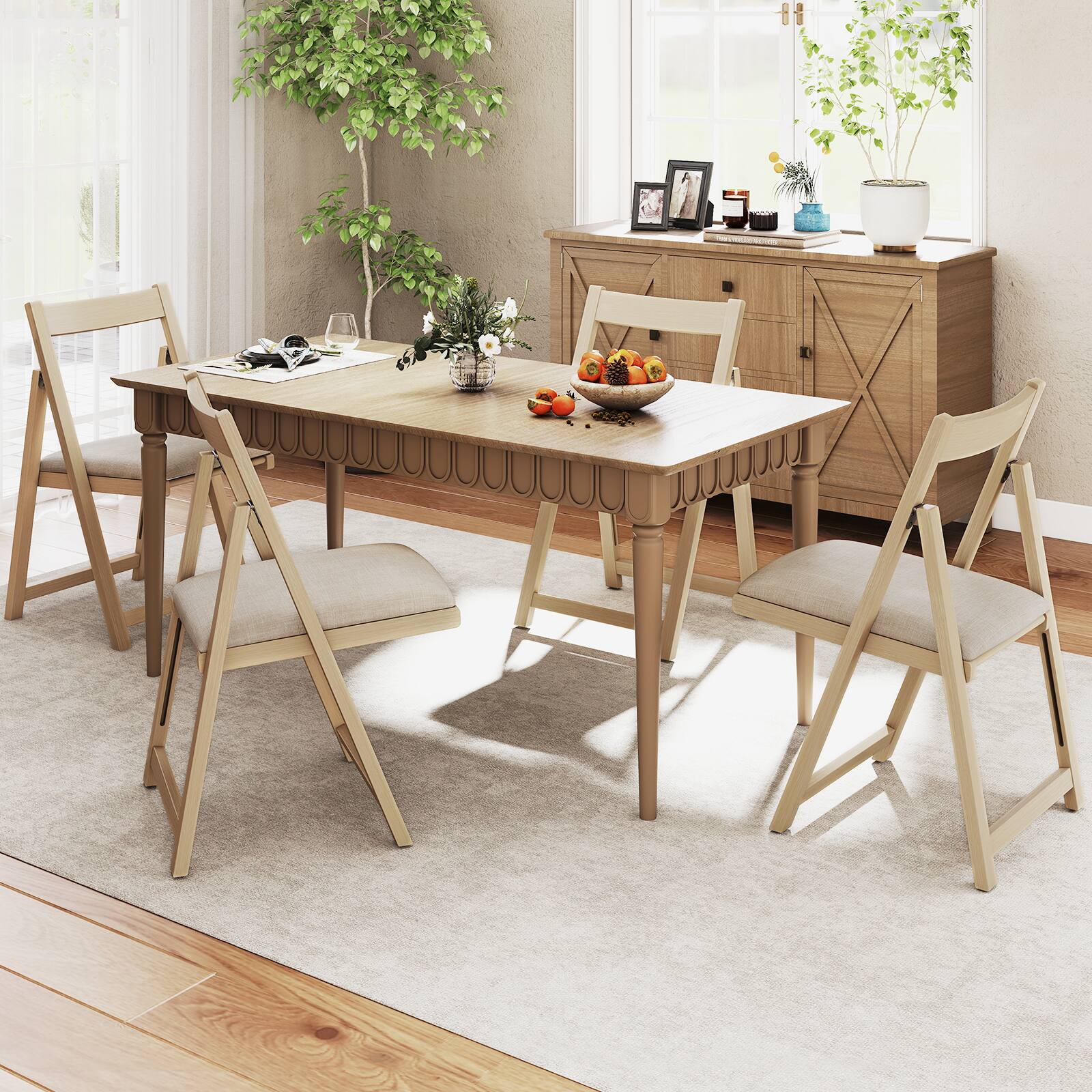 Alt View 3. Costway - Costway Folding Dining Chair Set of 4 Rubber Wood Frame for Dining Room - Beige.