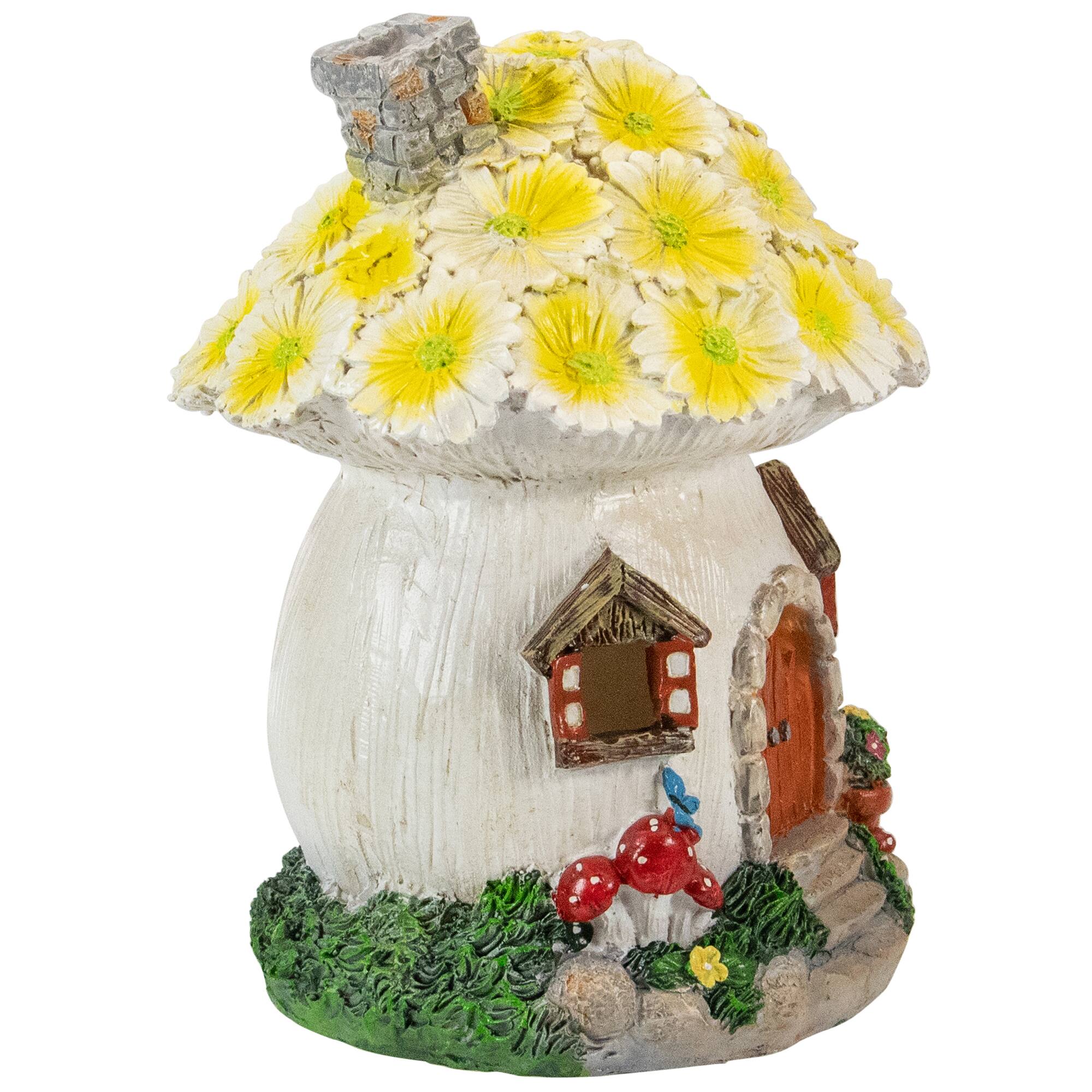 Alt View 3. Northlight - 7.25" Solar Lighted Flower House Outdoor Garden Statue - Brown.