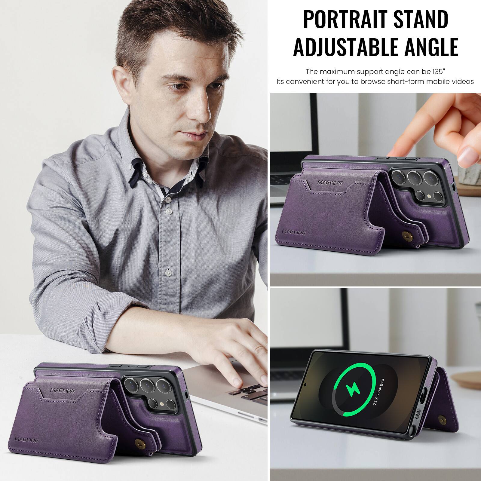 PORTRAIT STAND ADJUSTABLE ANGLE

The maximum support angle can be 135°

Its convenient for you to browse short-form mobile videos

LARTEG MACTES LUAGRSS

Charged 79%
