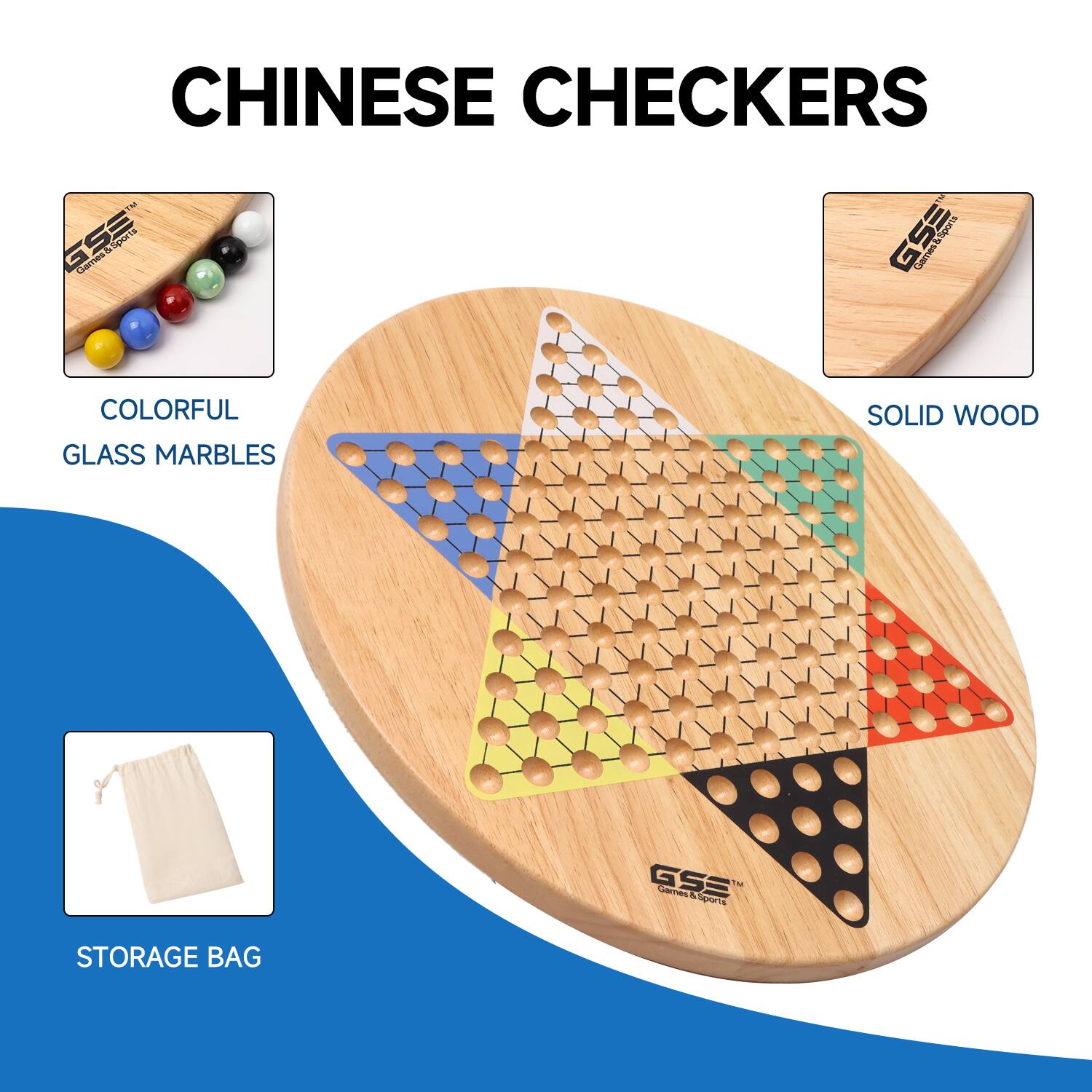 CHINESE CHECKERS
COLORFUL GLASS MARBLES
SOLID WOOD
STORAGE BAG
