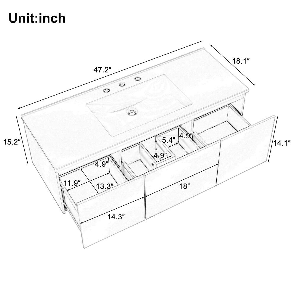 Unit: inch

47.2"
18.1"
15.2"
5.4" 4.9"
14.1"
4.9"
4.9"
11.9"
13.3"
18"
14.3"
