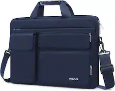 Front. mosiso - Laptop Shoulder Messenger Bag 15–16 inch - Padded Protective Compartment, Front Utility Pockets, Adjustable Strap - Navy Blue.