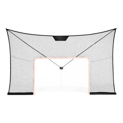 Front. VEVOR - Hockey Goal Backstop Net,Street Hockey Sports Backstop Netting,Indoor Outdoor Hockey Training Net,12x7FT Large Size - Red,White.