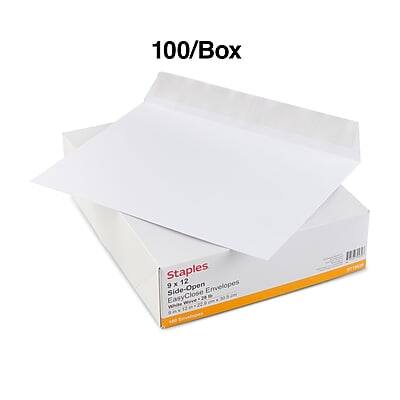100/Box  
Staples  
9 x 12 Side-Open Envelopes  
EasyClose  
White