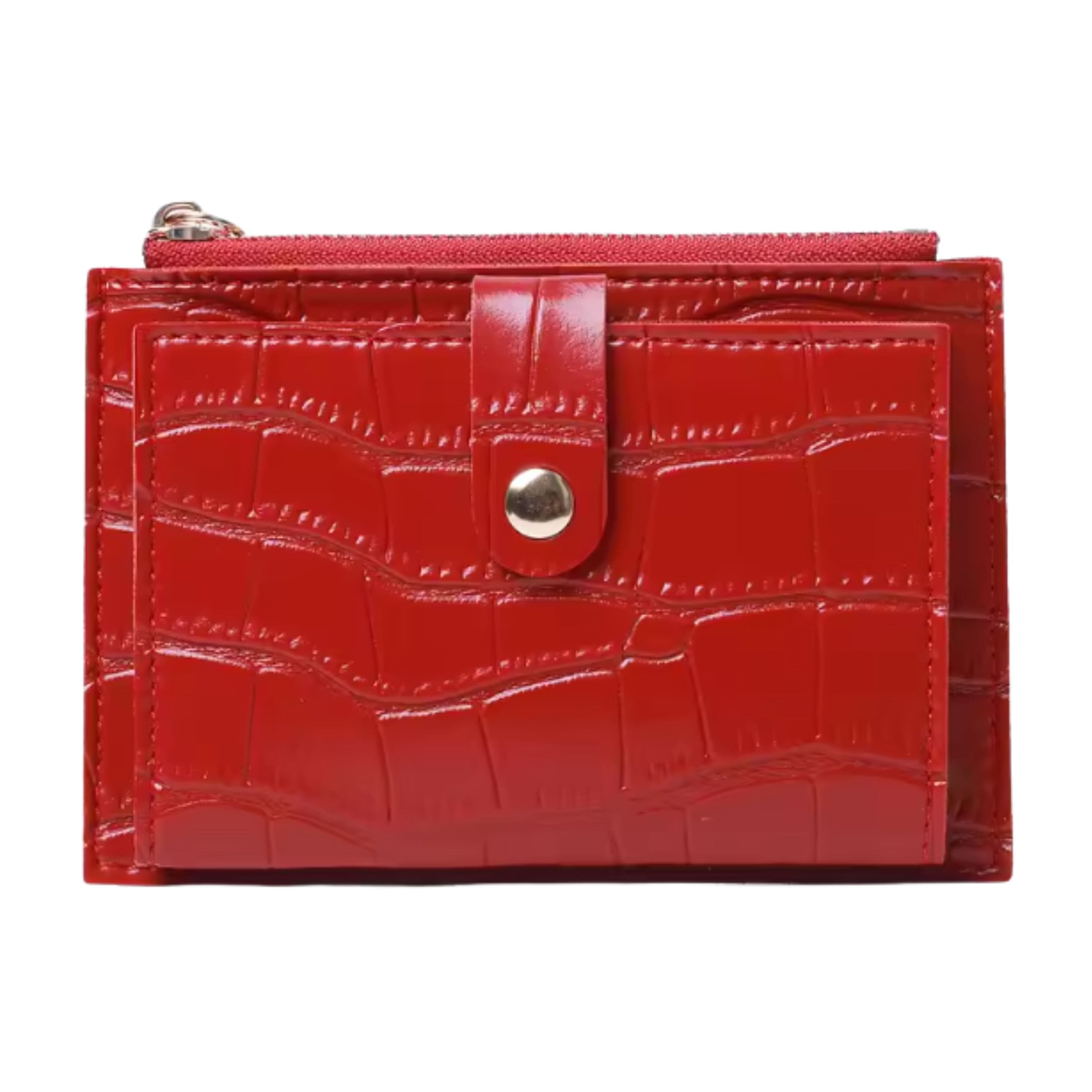 Kitcheniva - Women's Ultra-Thin Lightweight Crocodile Print Wallet, Holds Cards, Coins & Cash - Red
