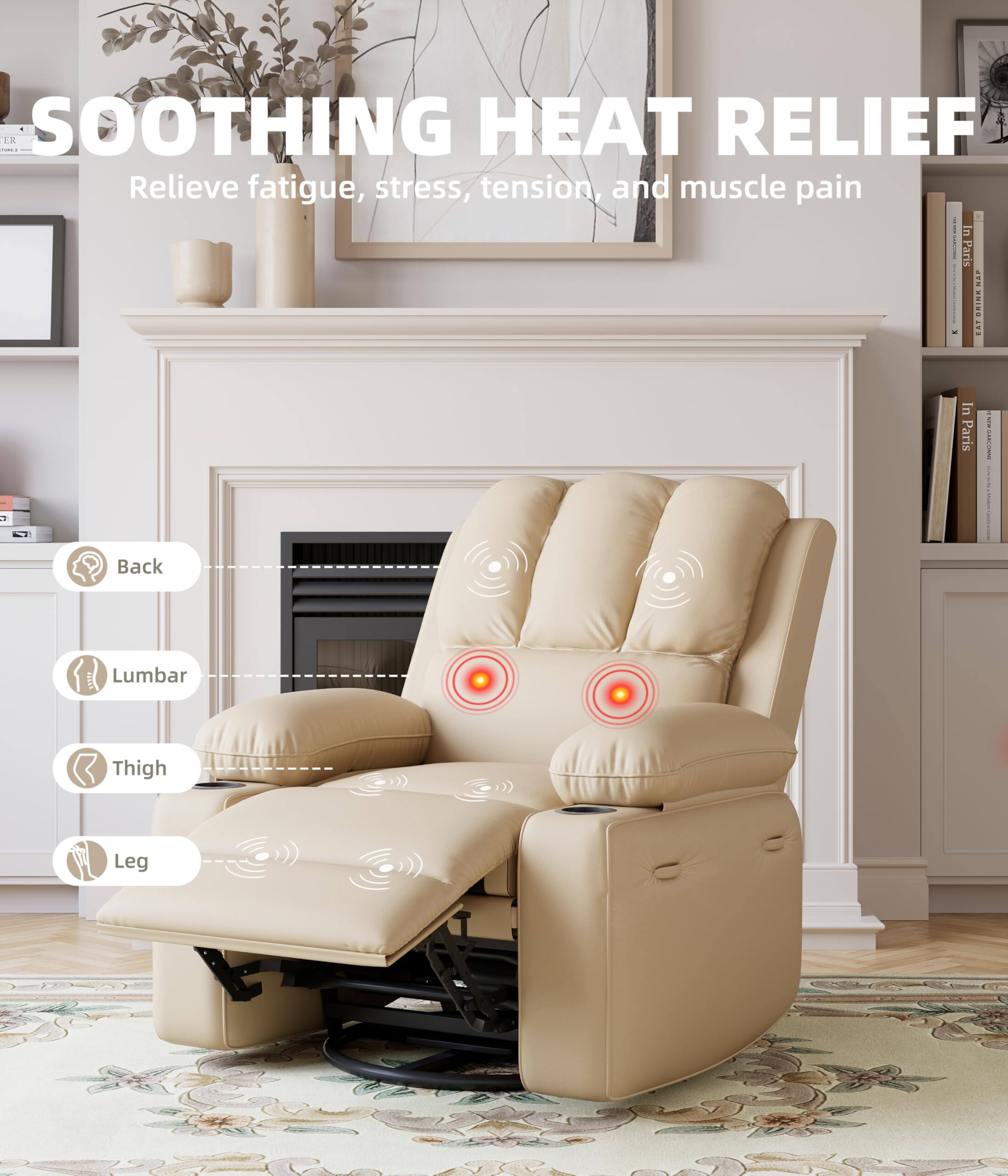 SOOTHING HEAT RELIEF  
Relieve fatigue, stress, tension, and muscle pain

- Back
- Lumbar
- Thigh
- Leg