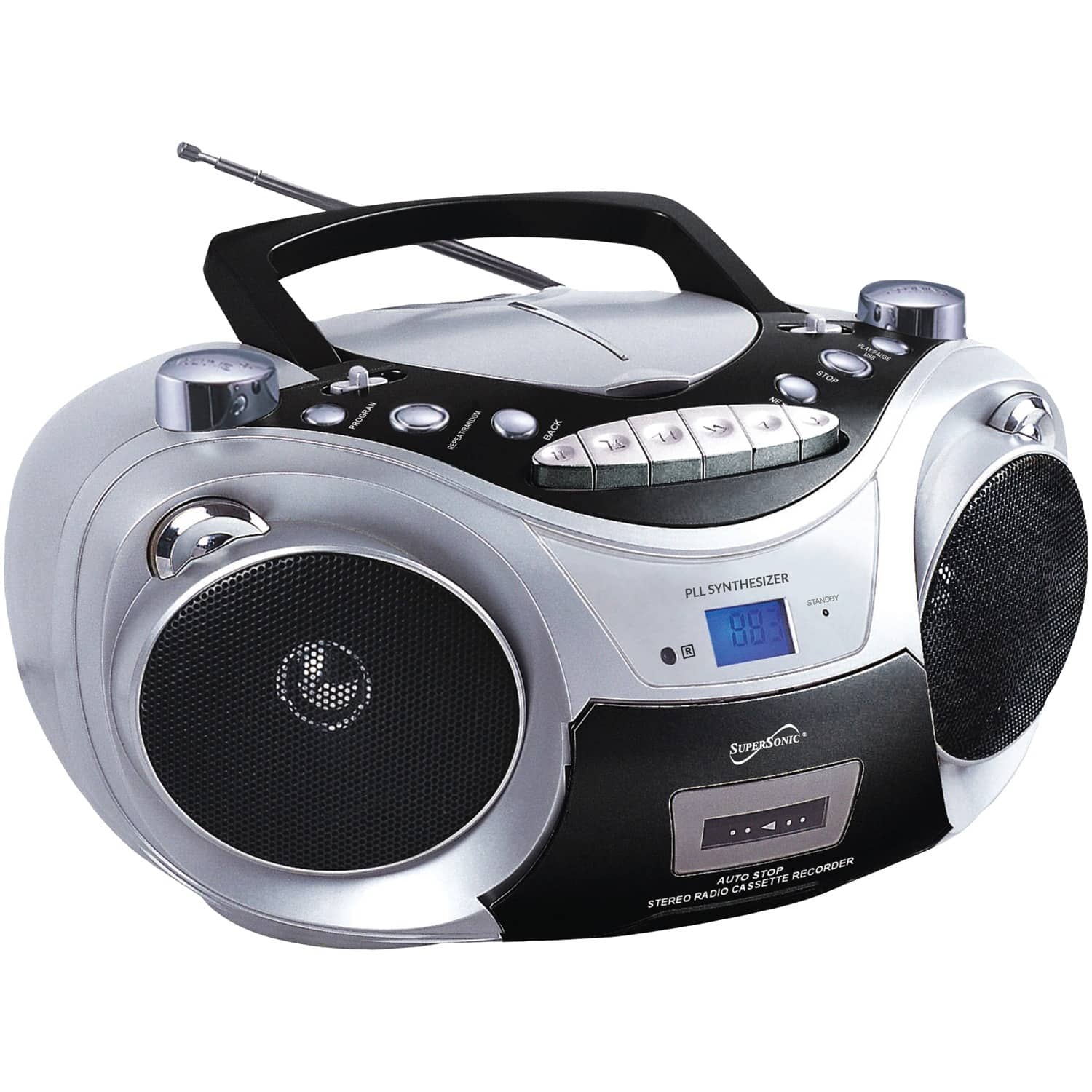 Supersonic - Bluetooth CD/Cassette/Radio Media Player Boom Box SC-739BT - Black