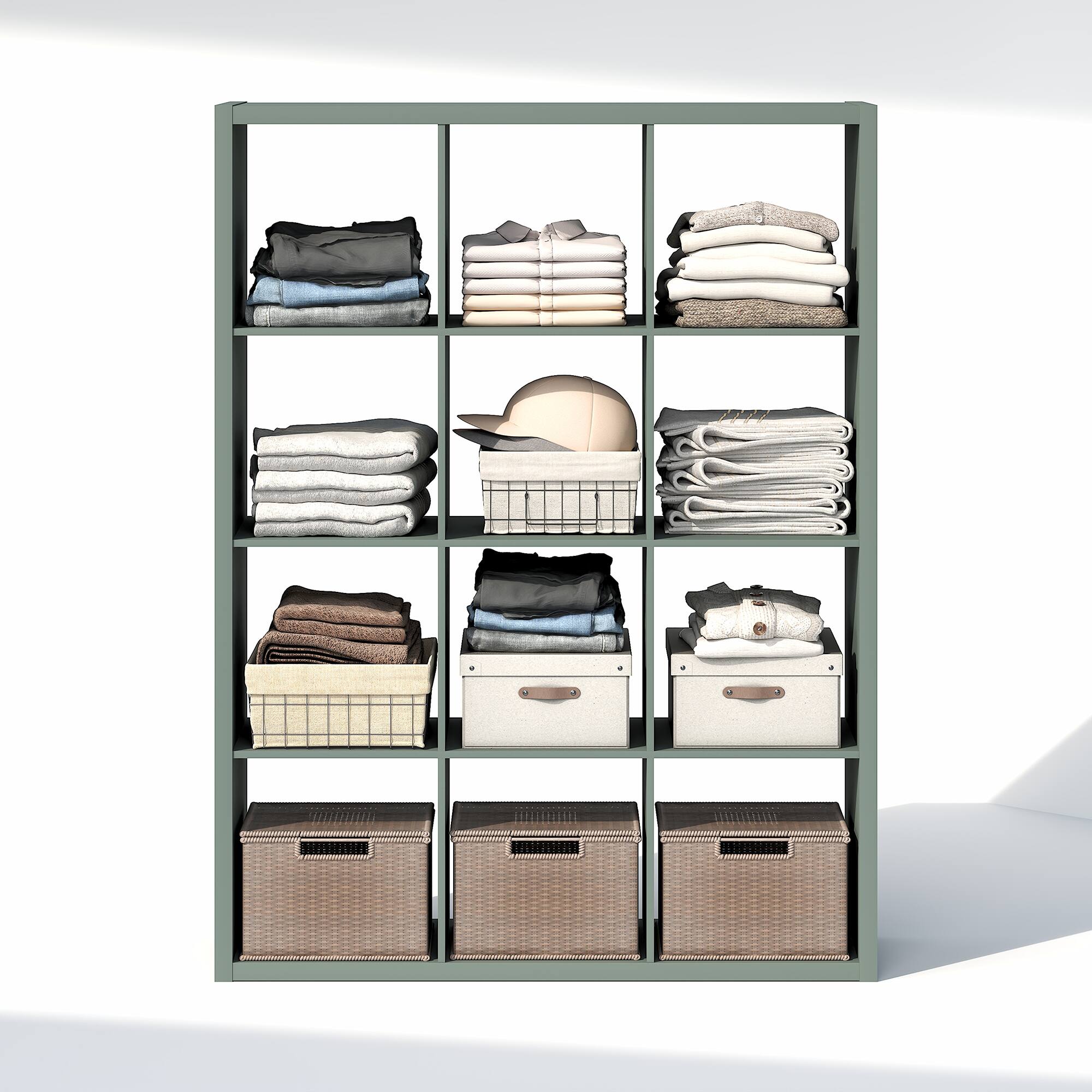 Alt View 3. Furinno - CUBIC Closet Organizers, 12-Cube Modular Organizer, Open Shelf, Extra Thick Frame, for Wardrobe, Bedroom, Living Room - Sage Green.