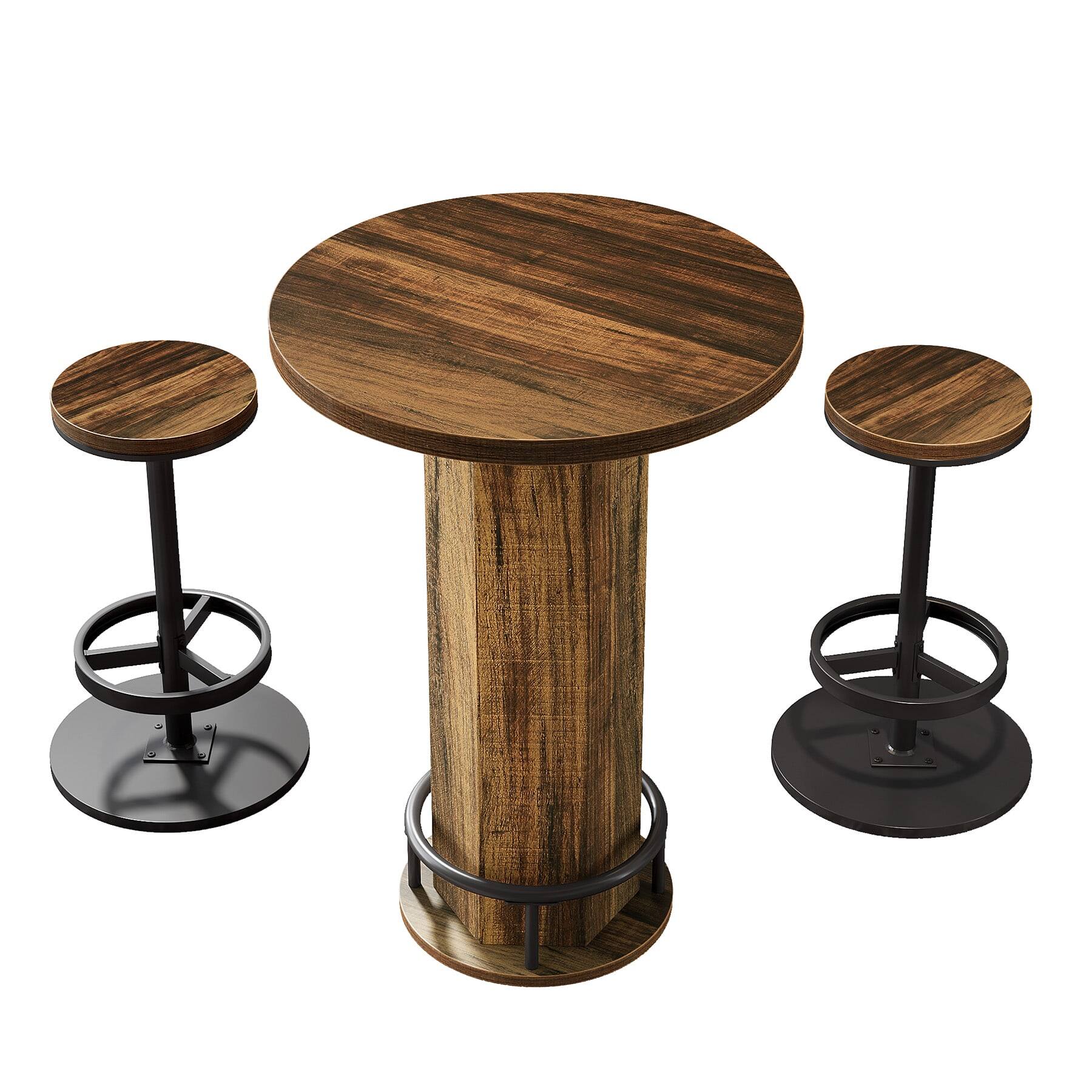 Alt View 2. Kadyn - Kadyn Elegance Wooden Bar Table Set, 2 Stool Bar Height Pub Table, Perfect for Home Bar, Kitchen, Living Room, Brown - Brown.