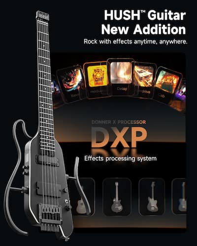 Donner music Donner HUSH X PRO Electric Guitar Black HUSH X PRO Donner music Donner HUSH X PRO Electric Guitar Black HUSH X PRO