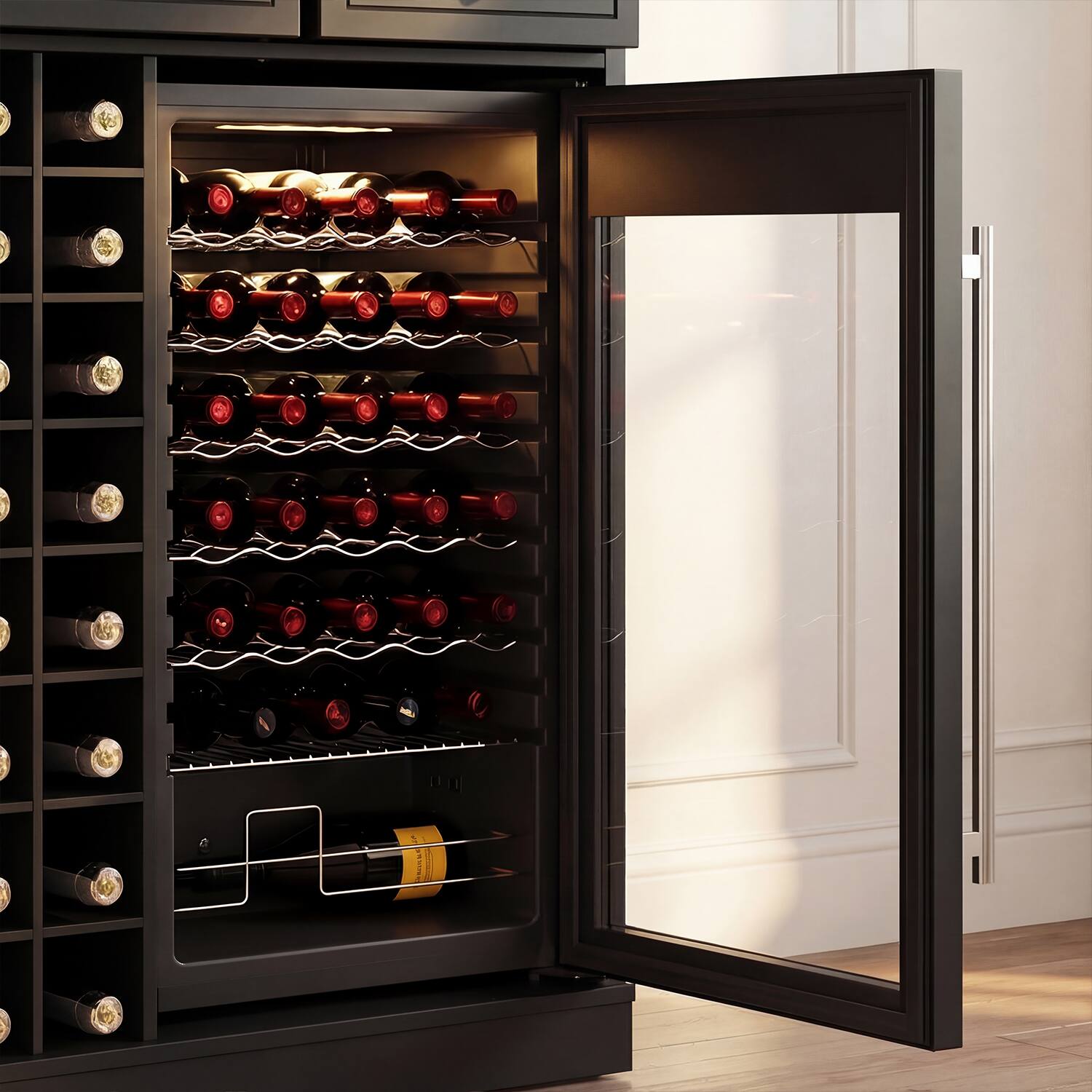 Alt View 4. Famapy - Wine Furniture Cabinet with Built-In Compressor Wine Cooler Refrigerator, 85L Capacity Stores Up to 34 Standard Bottles - Black.