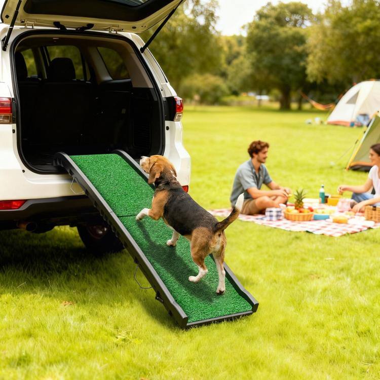 Alt View 1. PULUZ - Folding Dog Ramp for Car, 61 Inches Portable Pet Ramp with Non Slip Grass Surface, Raised Side Rails.