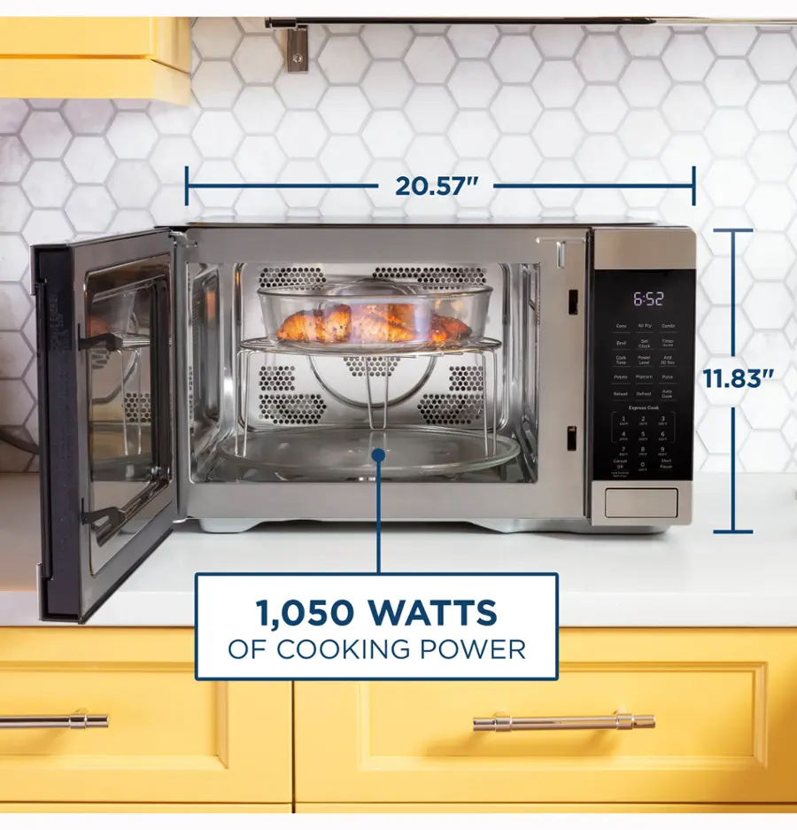 Alt View 12. GE - 1.0 Cu. Ft. Convection Countertop Microwave with Air Fry - Black stainless steel.