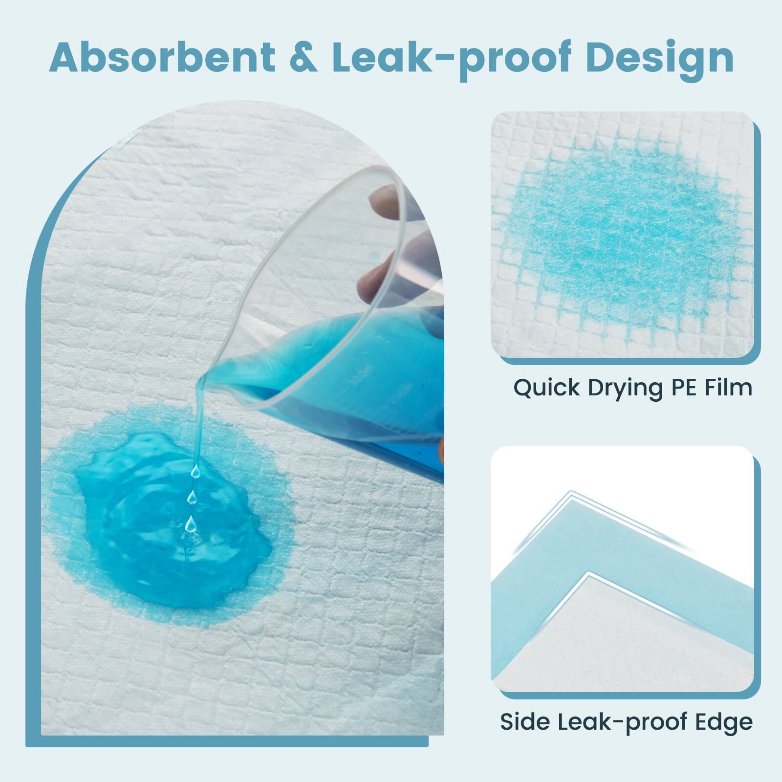 Absorbent & Leak-proof Design

Quick Drying PE Film

Side Leak-proof Edge
