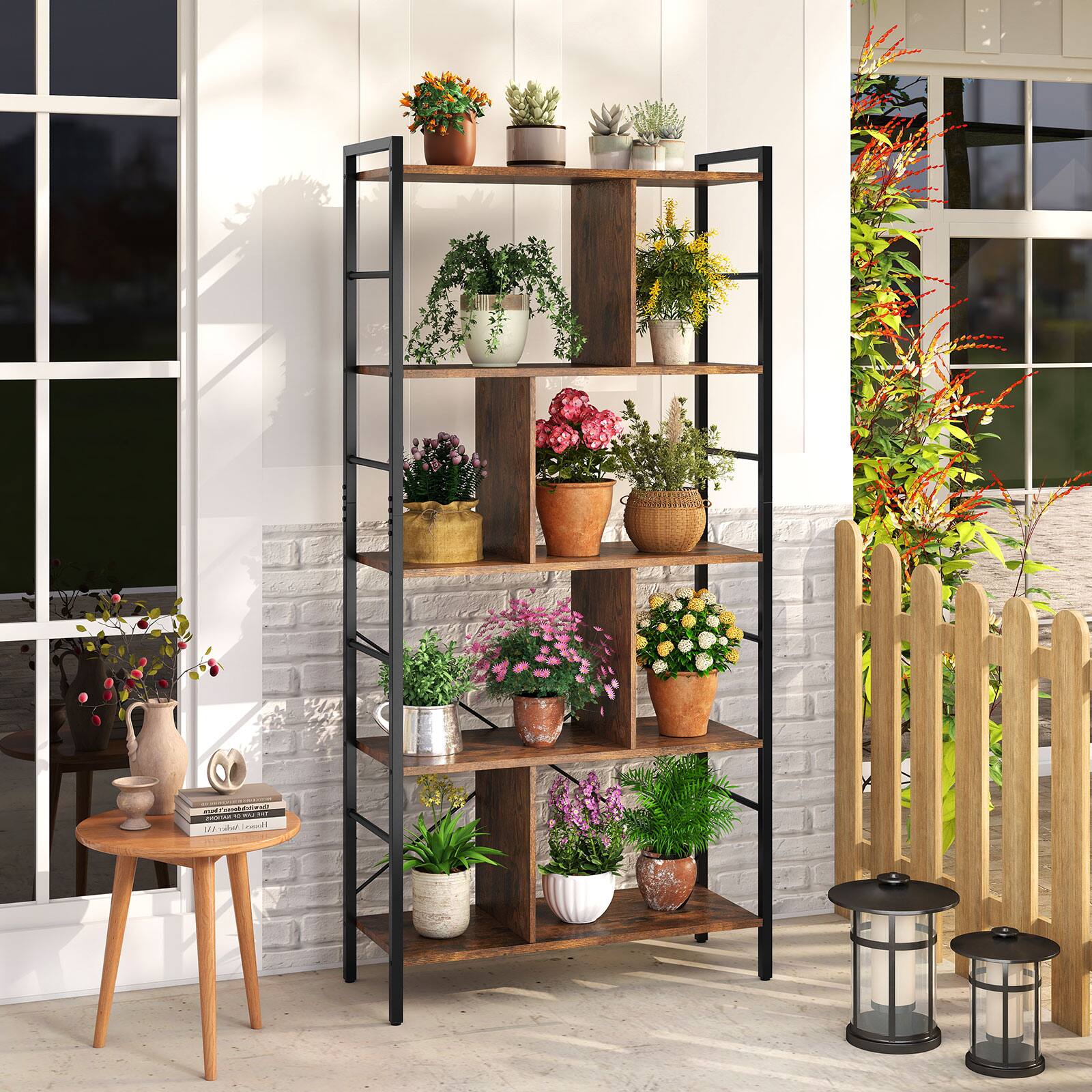 Alt View 1. Gymax - Gymax 61'' 5-Tier Bookshelf w/Metal Frame 2 Anti-Tipping Devices for Living Room Office - Brown.