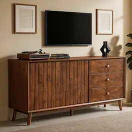Anysun - 56" Mid Century Modern TV Stand with Storage, 3 Drawers & 2 Doors, Wooden Sideboard Buffet for Living Room/Dining Room - Brown