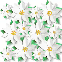 Paradigms Interiors - 12 Christmas Poinsettia Paper Flower Decorations For Wall Diy Bulletin Board 3d Flowers Backdrop Decoration - White