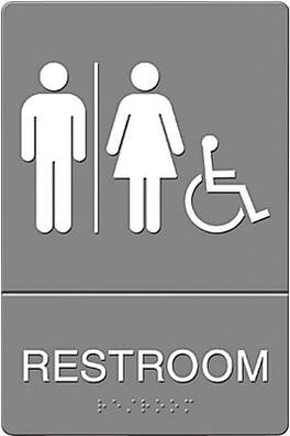 U.S. Stamp & Sign Headline ADA "RESTROOM" Sign, 6" x 9" (UST4811) - Gray and White