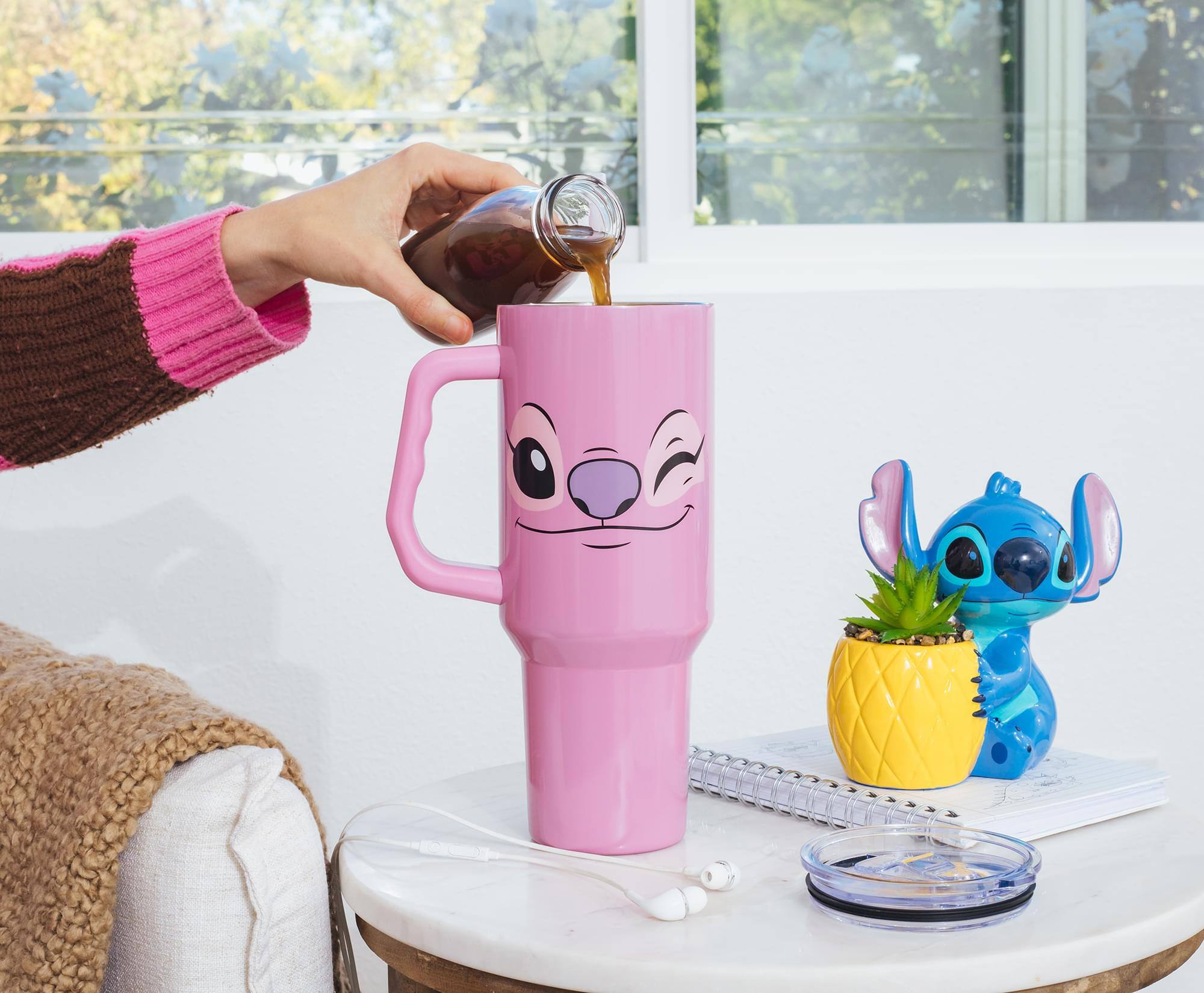 Alt View 3. Silver Buffalo - Disney Lilo & Stitch Angel Stainless Steel Tumbler With Handle | Holds 40 Ounces - Pink.