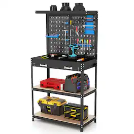 Gymax - Multi-use Workbench w/ 2 Shelves Heavy-Duty Work Table Tool Storage Bench Black & Blue - Black, Blue
