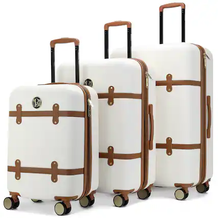 Front. Badgley Mischka - Badgley Mischka Grace 3 Piece Expandable Retro Luggage Set - White - Retro.