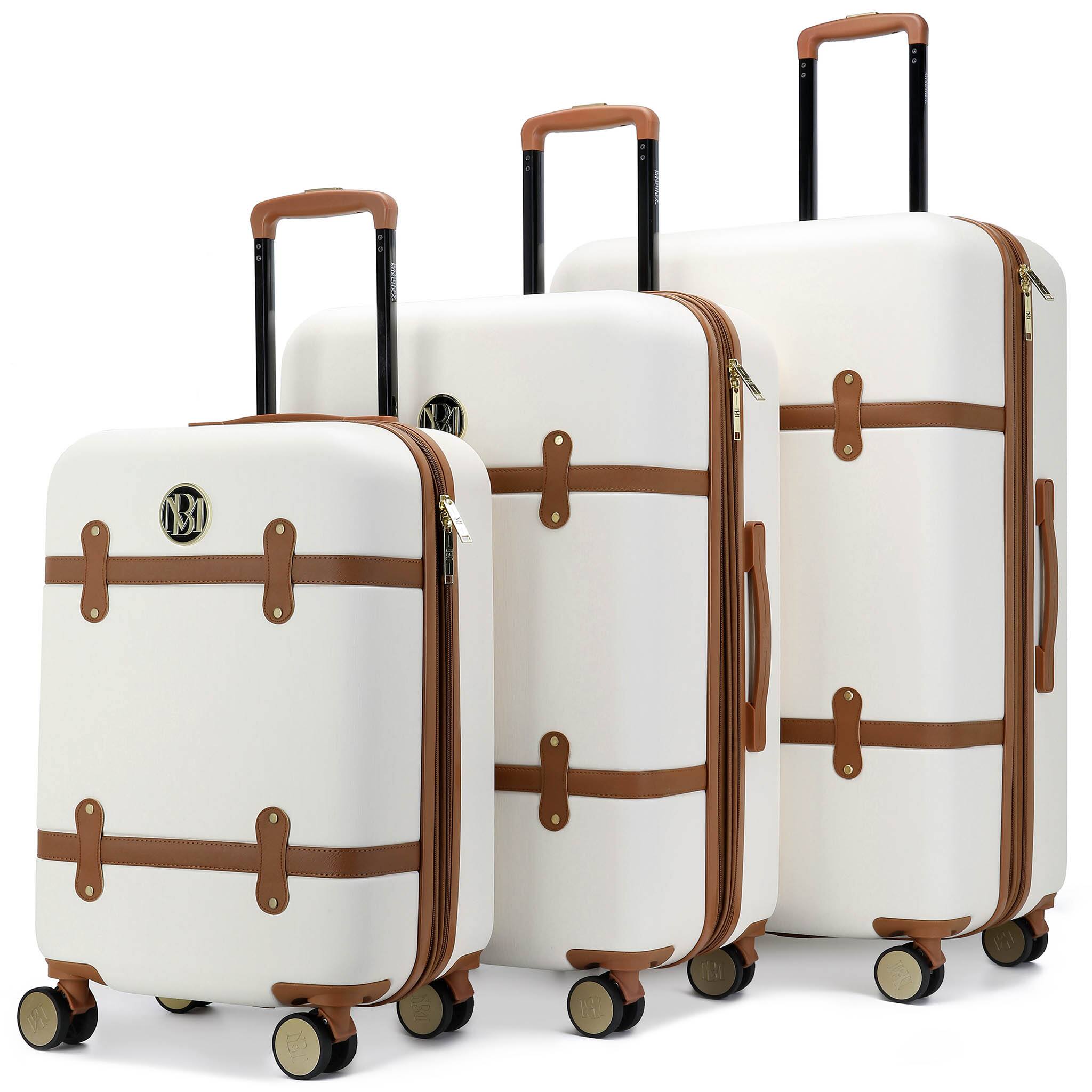 Front. Badgley Mischka - Badgley Mischka Grace 3 Piece Expandable Retro Luggage Set - White - Retro.