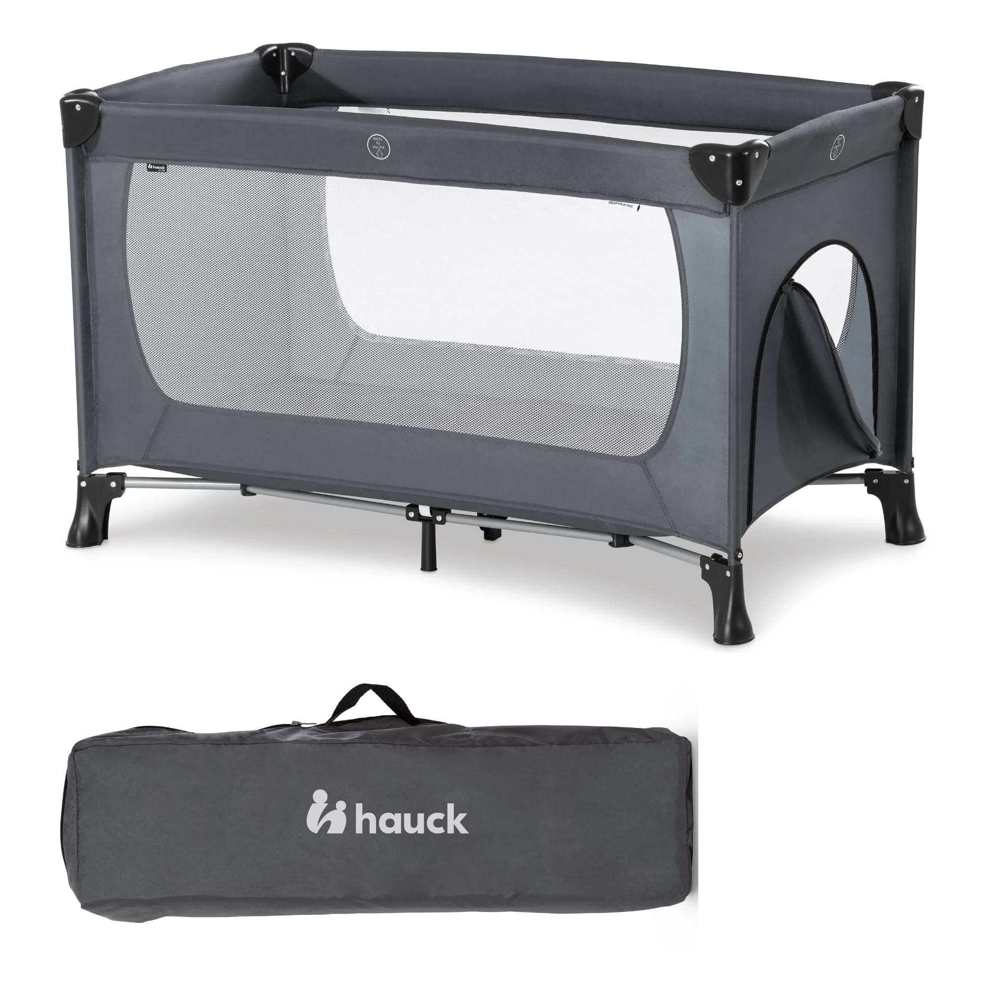 hauck - Dream N Play Plus Travel Pack Cot, Babies & Toddlers up to 33 Pounds, Grey - Gray