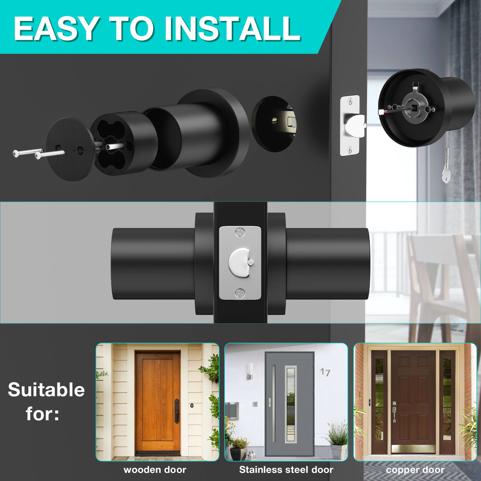 EASY TO INSTALL
Suitable for:
wooden door
Stainless steel door
copper door