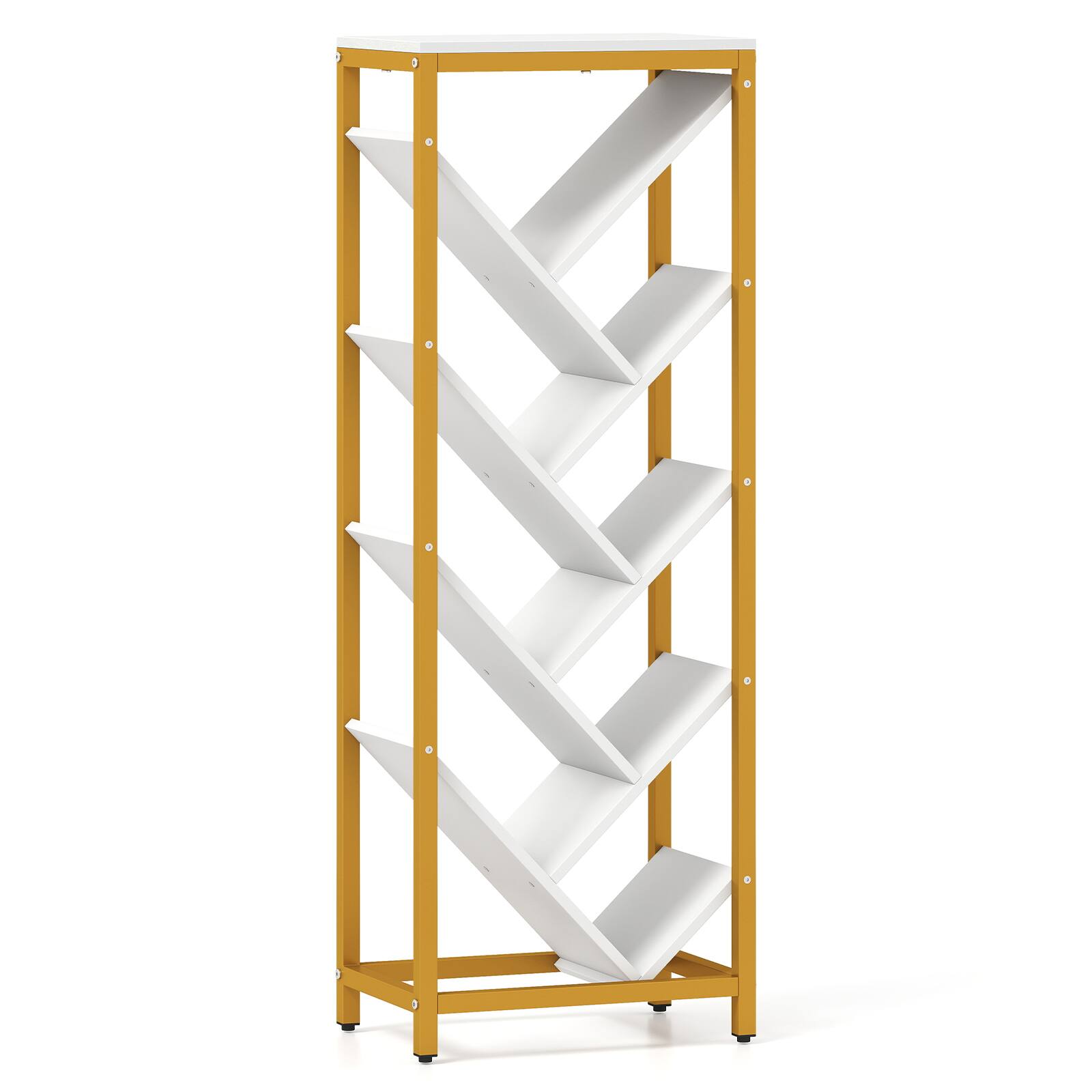 Alt View 9. Costway - Costway Tree Bookshelf 9-Tier Freestanding Bookcase Corner Narrow Display Shelf for Home - White & Gold.