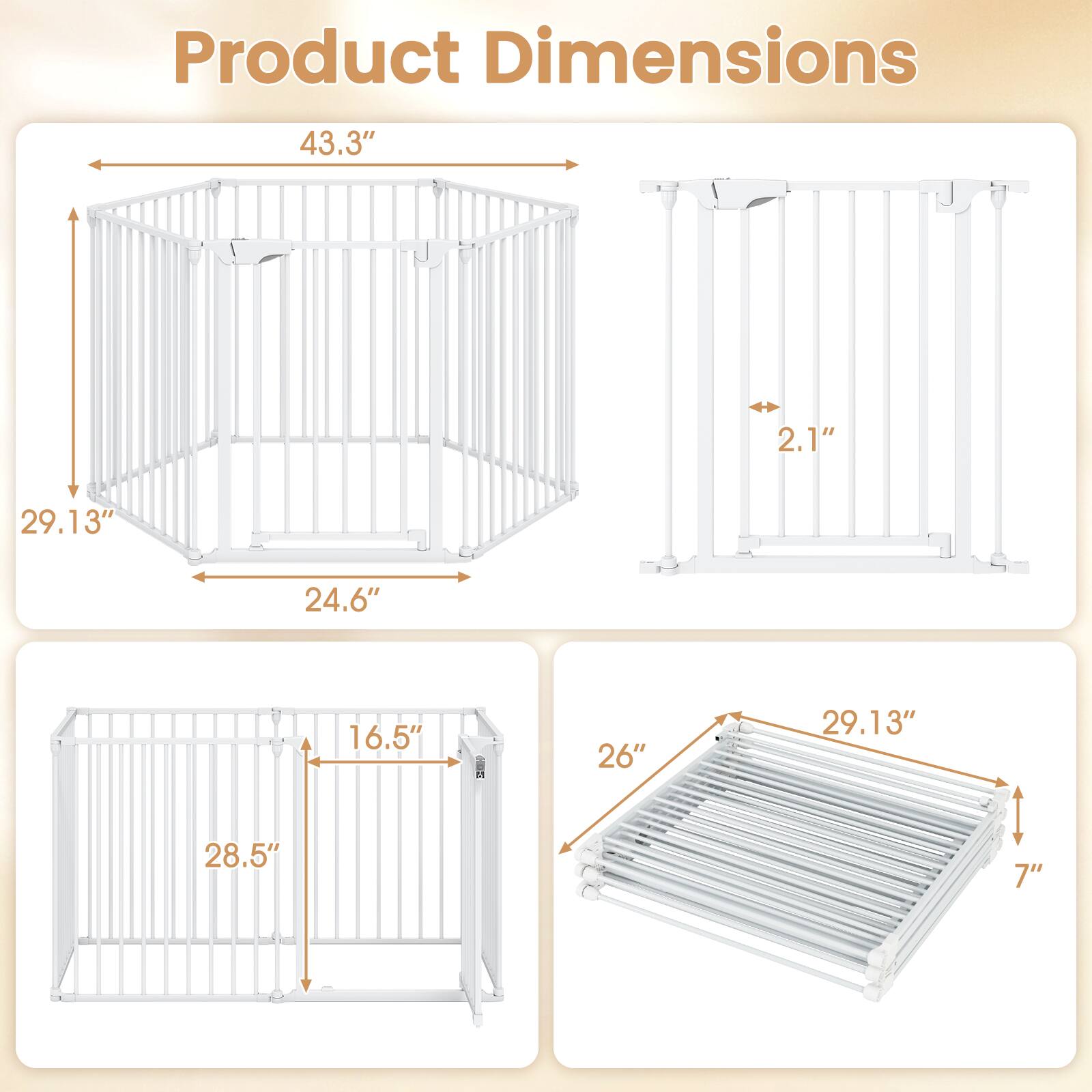 Product Dimensions

- 43.3" (width)
- 29.13" (height)
- 24.6" (depth)
- 2.1" (thickness)
- 28.5" (height of door)
- 16.5" (width of door)
- 26" (width of tray)
- 29.13" (length of tray)
- 7" (depth of tray)