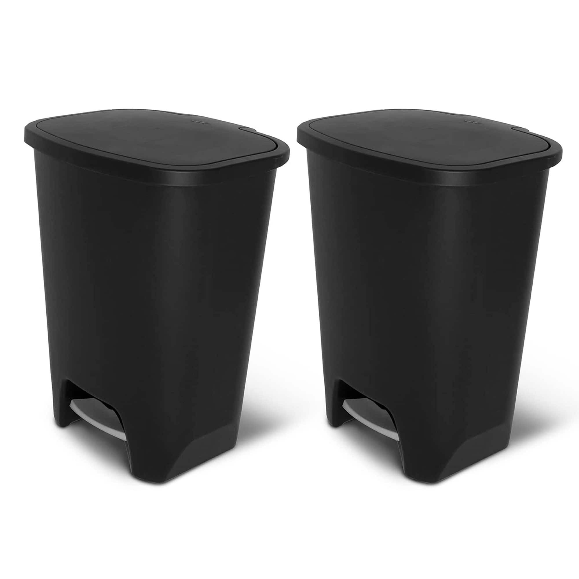 Glad - Kitchen Trash Can with Lid and Garbage Bag Rings, 20 Gal, 2 Pack - Black