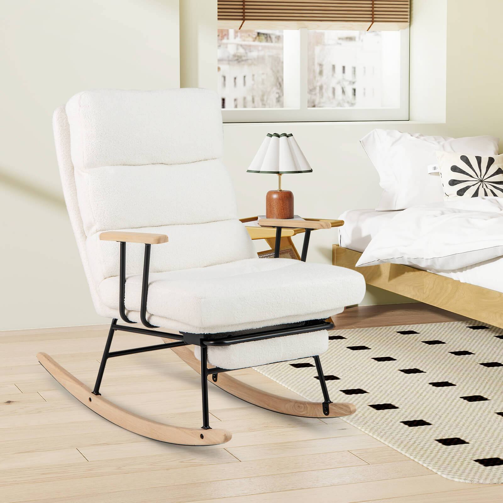 Alt View 4. Costway - Costway 2 PCS Nursery Rocking Chair with 5-level Adjustable Backrest & Retractable Footrest - White.