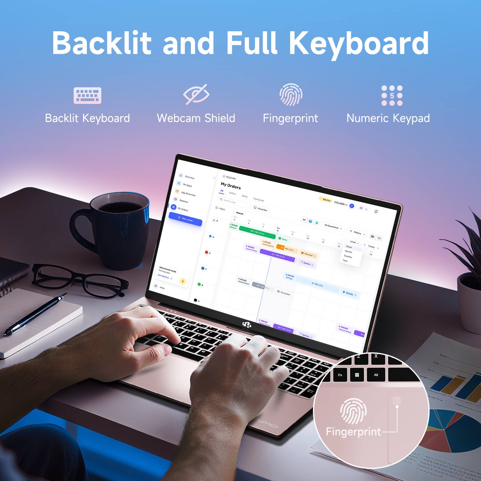 Backlit and Full Keyboard  
Backlit Keyboard  
Webcam Shield  
Fingerprint  
Numeric Keypad  

My Orders  

Fingerprint